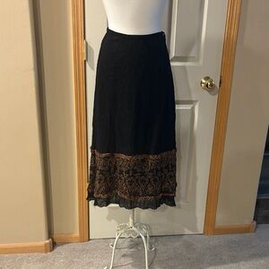 Chico's Black Midi Skirt with Brown Lace Detail